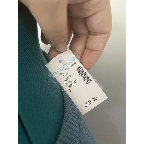 NWT Blue Green Teal Ruffle Button Shirt Top Blouse V Neck Short Sleeve Ribbed - Picture 4 of 6